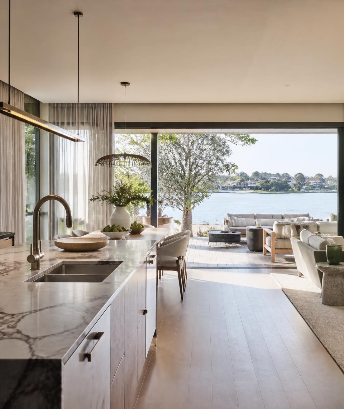 The renovated kitchen and open-plan living at Bonbeach Oasis